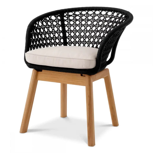 Scaun de exterior din Lemn de tec Maro si Stofa Alb H78xL64xA60cm Trinity Eichholtz