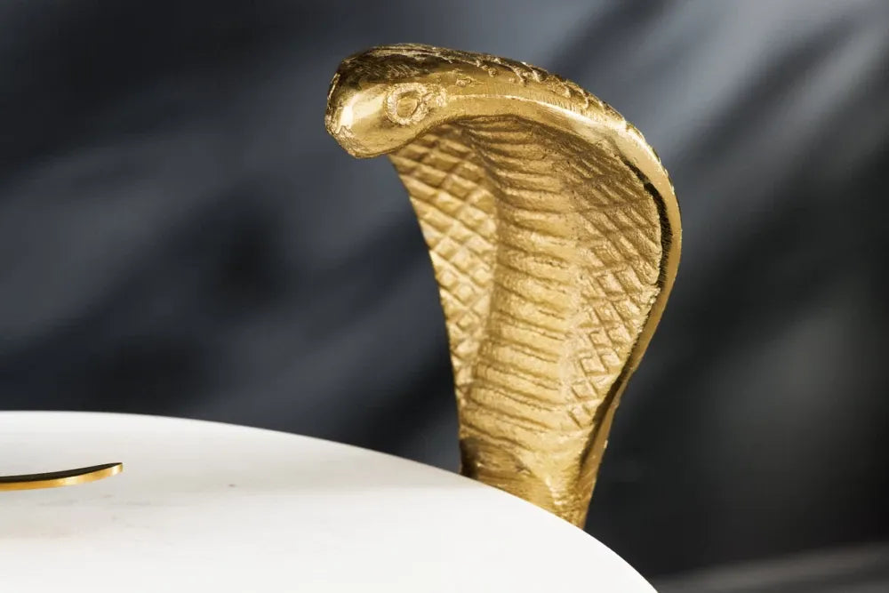Masuta laterala din Marmura Alb si Metal Auriu L28xH63cm Wildlife cobra
