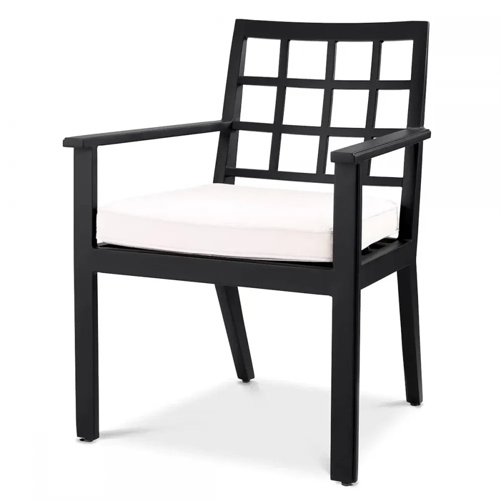 Scaun de exterior din Metal Negru si Stofa Alb H88.5xL64.5xA65cm Cap-Ferrat Eichholtz