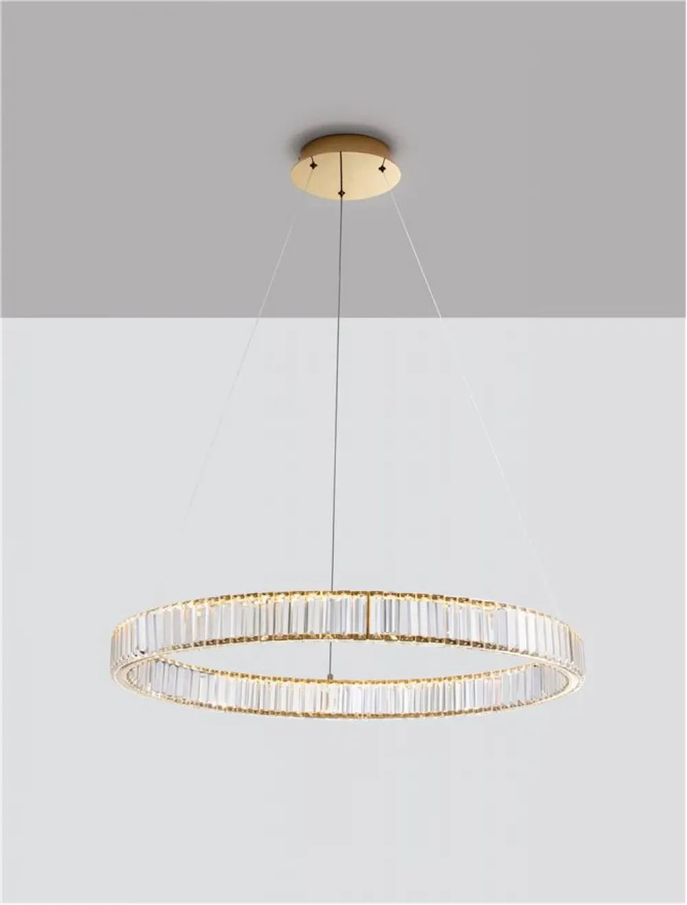Lustra structura din Metal Auriu si abajur din Cristal Transparent H150xL80cm IP20 47W 4895lm 3500k AURELIA