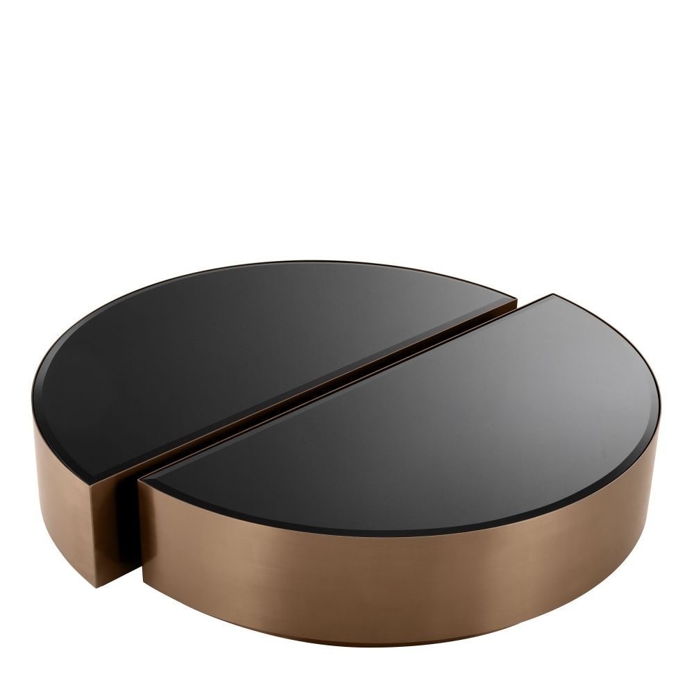 Set 2 masute de cafea Rotunde din Otel inoxidabil si Sticla securizata Maro/Negru L120xH29cm Astra