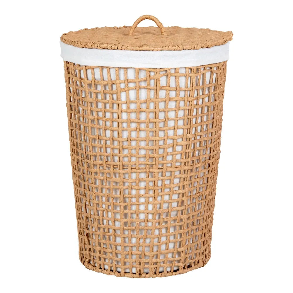 Cos de rufe din Metal/Hartie impletita/Textil Maro/Alb H56xD42cm Pomal