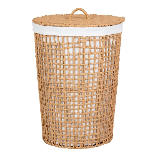 Cos de rufe din Metal/Hartie impletita/Textil Maro/Alb H56xD42cm Pomal