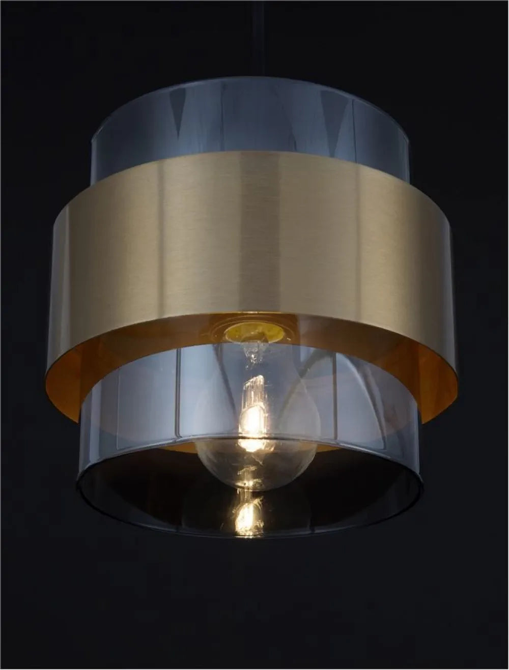 Pendul structura din Metal Auriu si abajur din Sticla Fumuriu H220xL18cm IP20 SIANNA