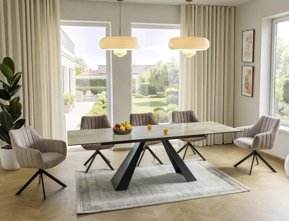 Scaun rotativ din Stofa Leo Bej si Metal Negru H86xL61xA58cm Azalia