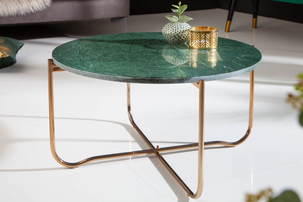 Masuta de cafea Rotunda din Marmura si Metal Verde/Auriu D62xH33cm Noble