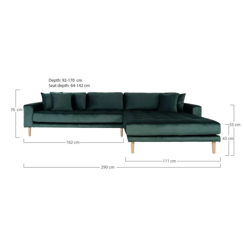 Coltar cu orientare dreapta cu picioare din lemn de fag maro tapitat cu Catifea Verde L290xH76cm Lido
