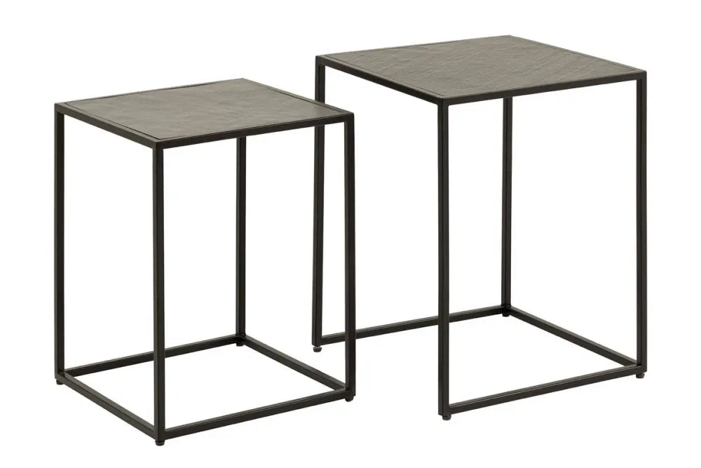 Set 2 masute de cafea din MDF Negru cu efect de marmura si Metal Negru L40/45xH53/58cm Mountain soul