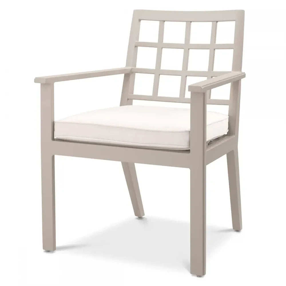 Scaun de exterior din Metal Bej si Stofa Alb H88.5xL64.5xA65cm Cap-Ferrat Eichholtz