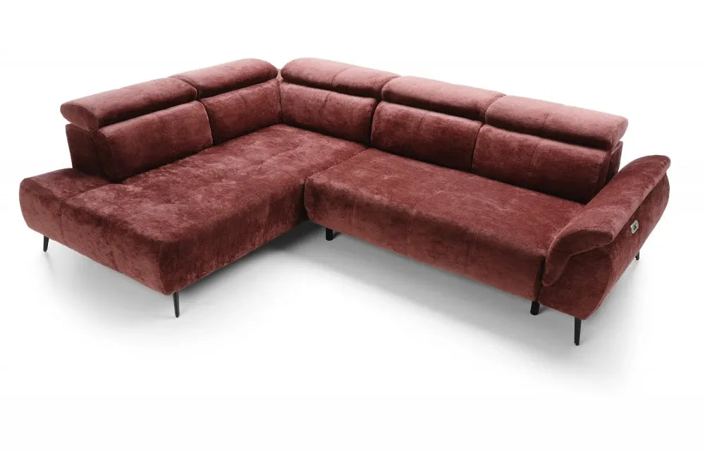 Coltar extensibil electric tapitat cu Chenille Aphrodite Rosu cu lada depozitare Genova II