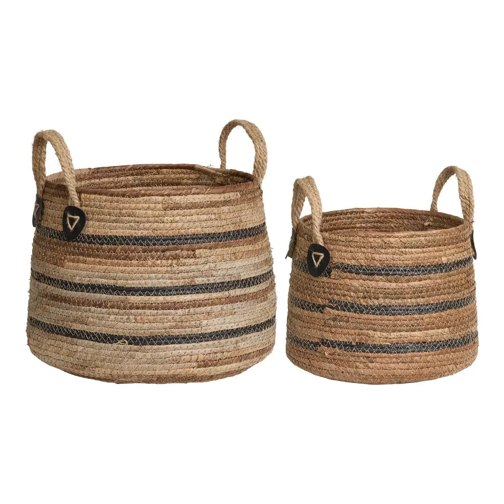 Set 2 cosuri depozitare impletite natural Maro/Negru H21,5/28,5xD30,5/39cm Erba