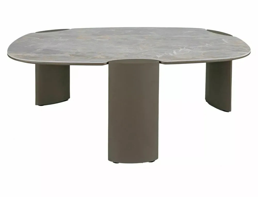 Masuta de cafea din Metal Cupru si MDF+Ceramica Gri lucios cu efect de marmura L118xH43cm Adoro