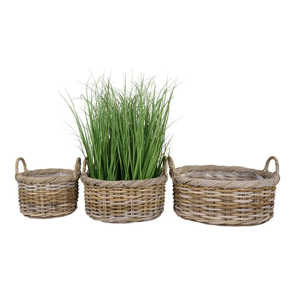 Set 3 cosuri din Ratan/Plastic Maro/Transparent H27/28/28xD30/40/50cm Kuta