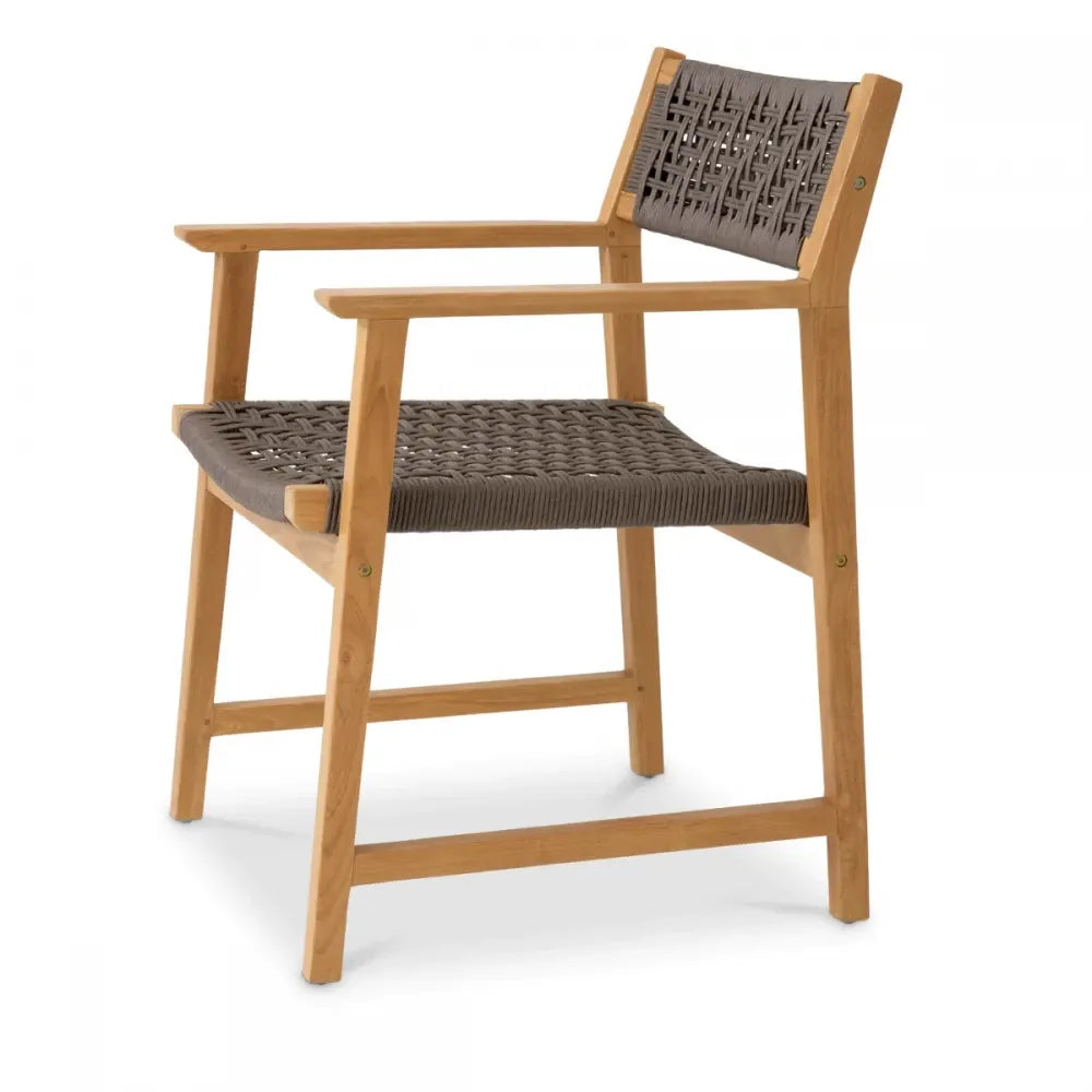 Set 2 scaune de exterior din Lemn de tec Maro si Polietilena Gri H82xL58xA60cm Cancun Eichholtz