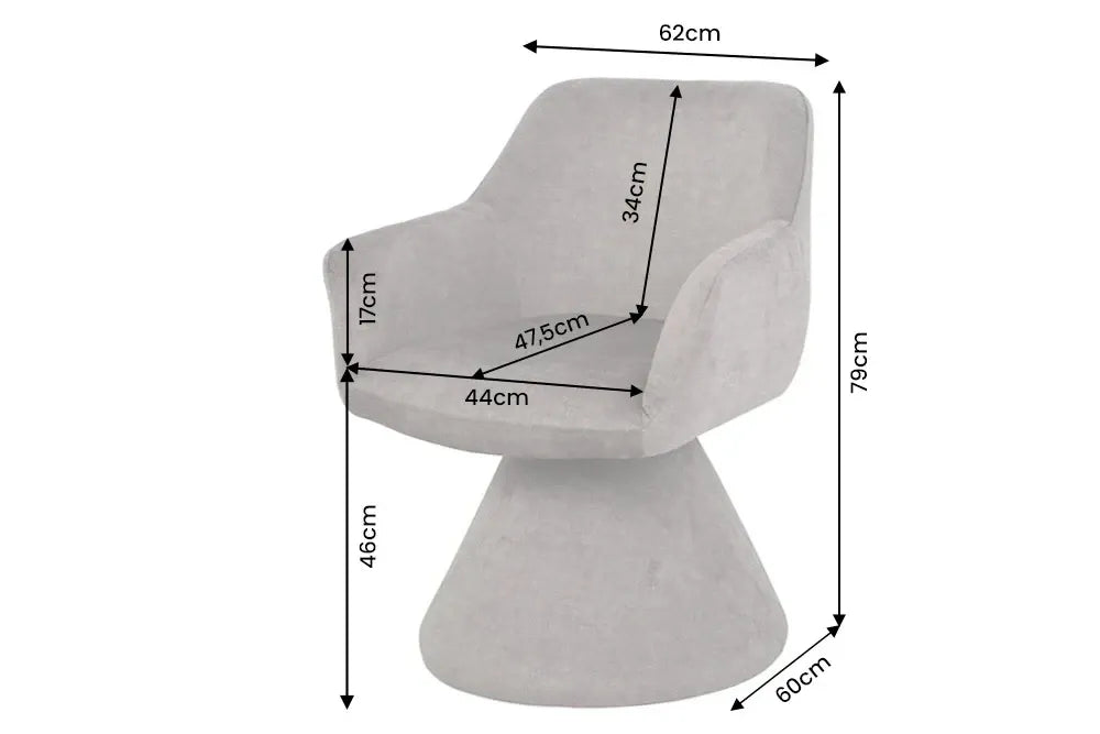 Scaun pivotant din Catifea Gri Stone si Metal/Lemn Hx79Lx61xA62cm Ambiento