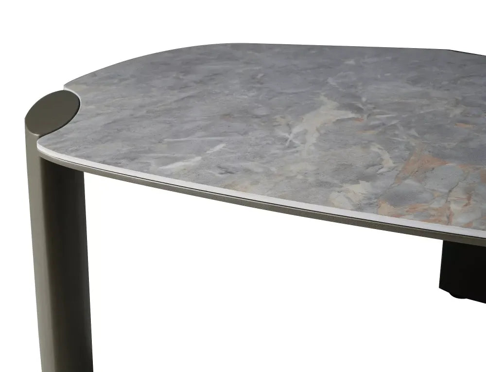 Masuta de cafea din Metal Cupru si MDF+Ceramica Gri lucios cu efect de marmura L118xH43cm Adoro
