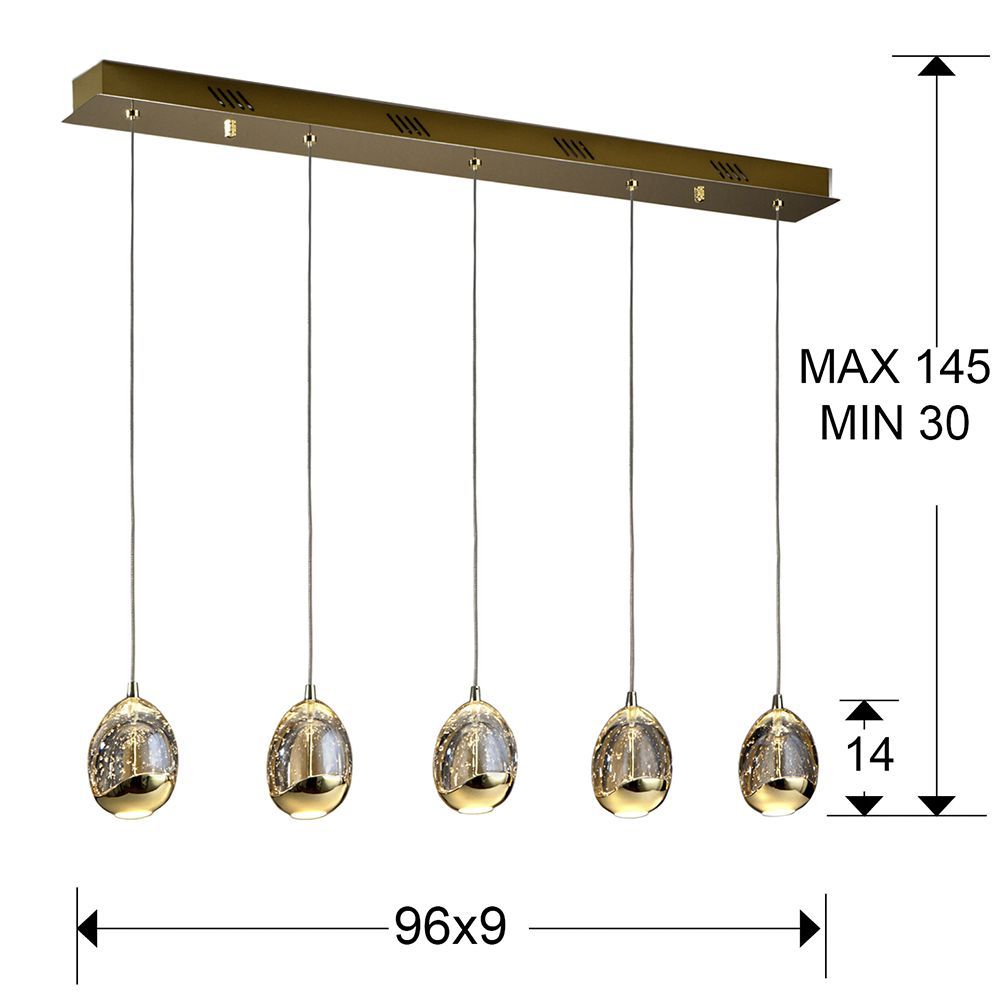 Lustra dreptunghiulara cu inaltime reglabila din Sticla Transparent cu LED  L96x9xH145cm Rocio