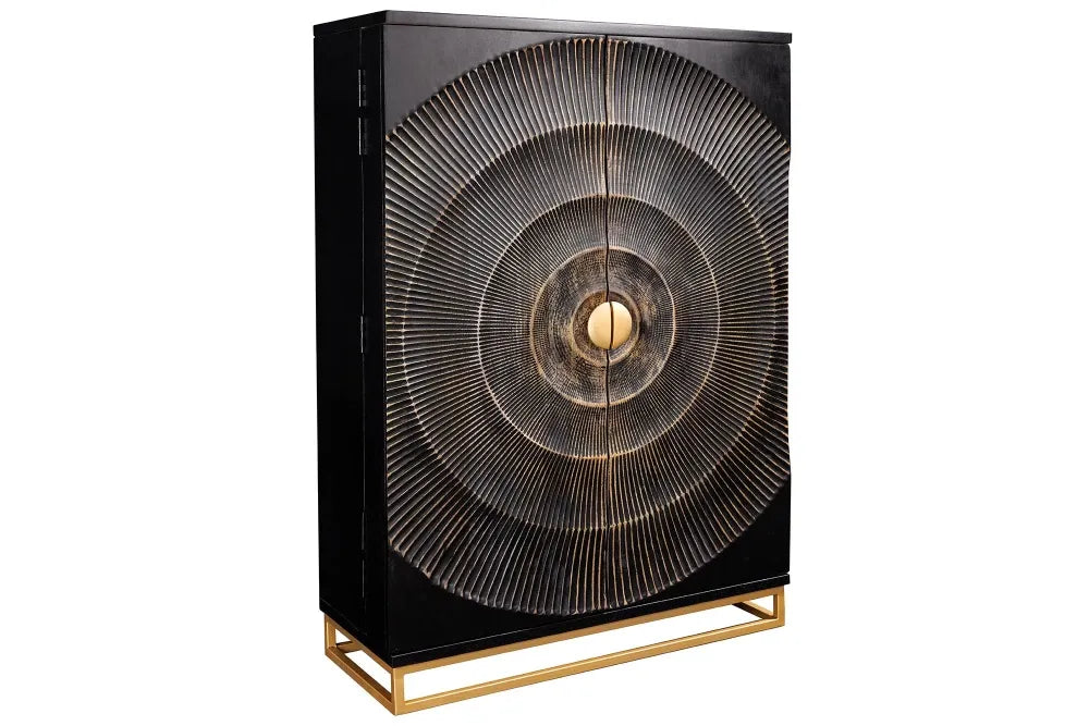 Dulap bar din Lemn de mango Negru/Auriu si Metal Auriu L95xH141cm GOLDEN SUNSET