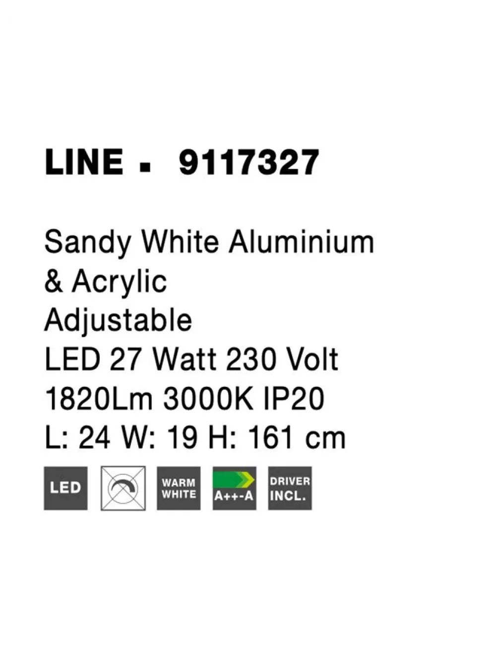 Lampa de podea structura din Aluminiu Alb si abajur din Acrilic  H161xL24cm IP20 27W 1820lm 3000k LINE