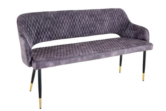 Banca din Metal Negru/Auriu si Catifea Gri H82xL162cm Paris