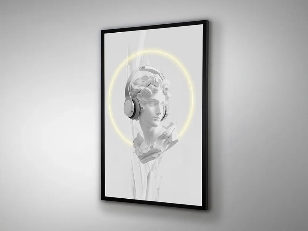 Tablou cu led din Panza/MDF Alb/Negru L80xH120cm Busto