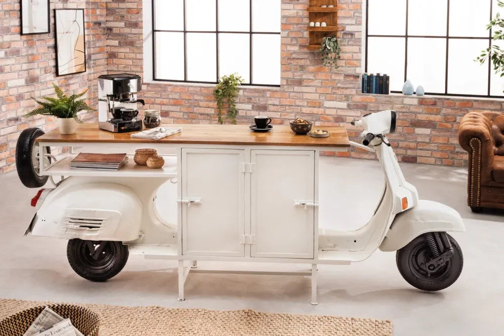 Dulap bar din Lemn de mango Maro si Metal Alb L250xH105cm SCOOTER