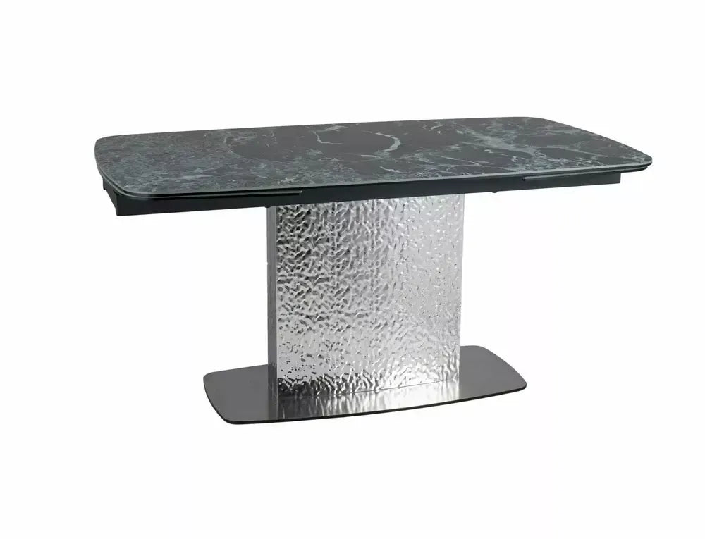 Masa Dreptunghiulara de 12 persoane din Sticla securizata+Ceramica Verde Alpi si Metal Argintiu L160-240xH76cm Moncler