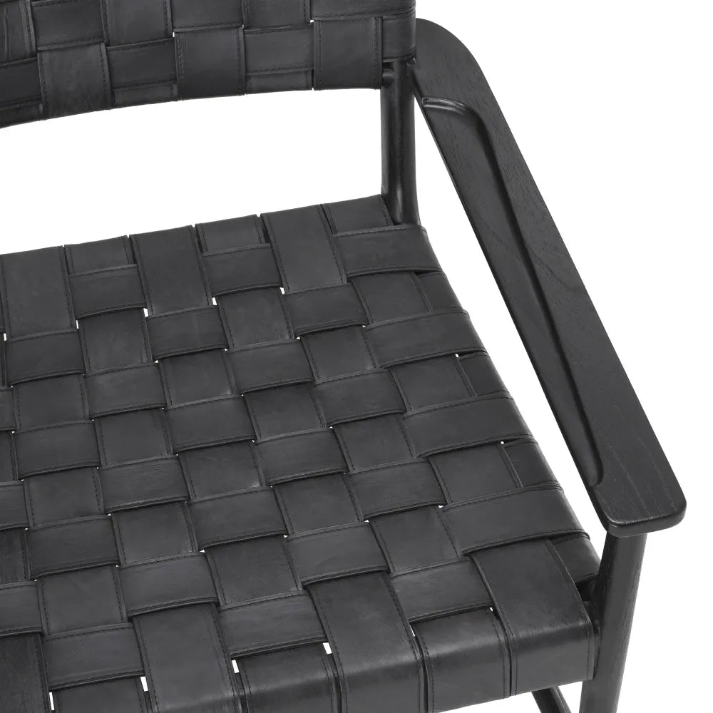Fotoliu tapitat cu Piele naturala Negru L70xA69.5xH77cm Tiberio Eichholtz