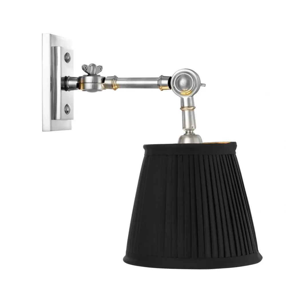 Aplica de perete din Metal Argintiu si Stofa Negru H26xL15cm Wentworth Single Eichholtz