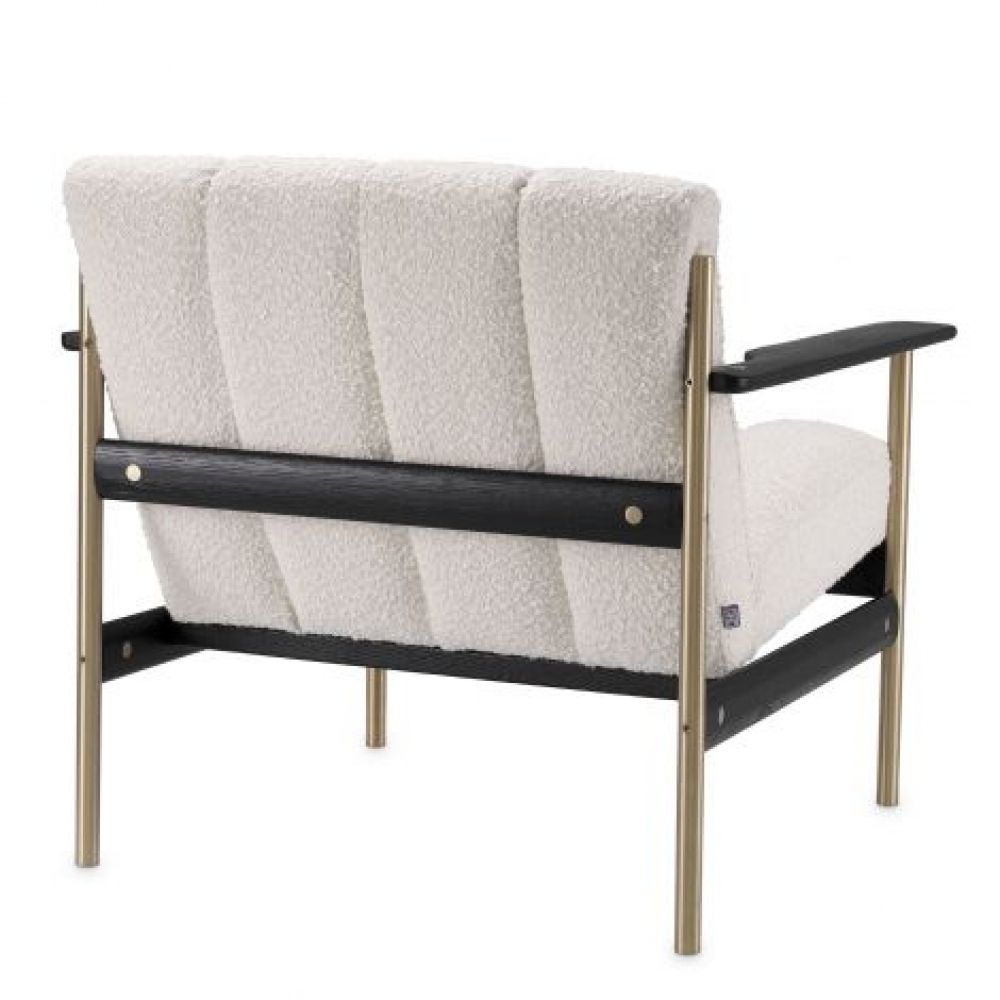 Fotoliu tapitat cu Boucle Crem cu baza din Metal/Lemn Negru/Auriu H73xL75xA78cm Elan