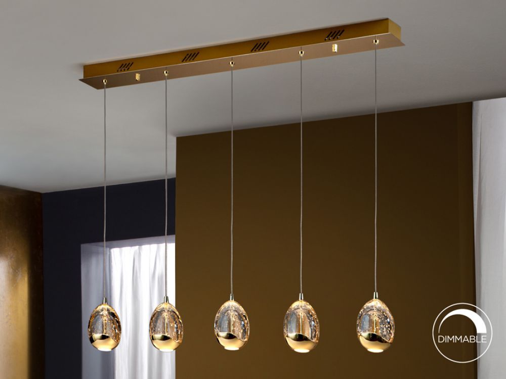 Lustra dreptunghiulara cu inaltime reglabila din Sticla Transparent cu LED  L96x9xH145cm Rocio