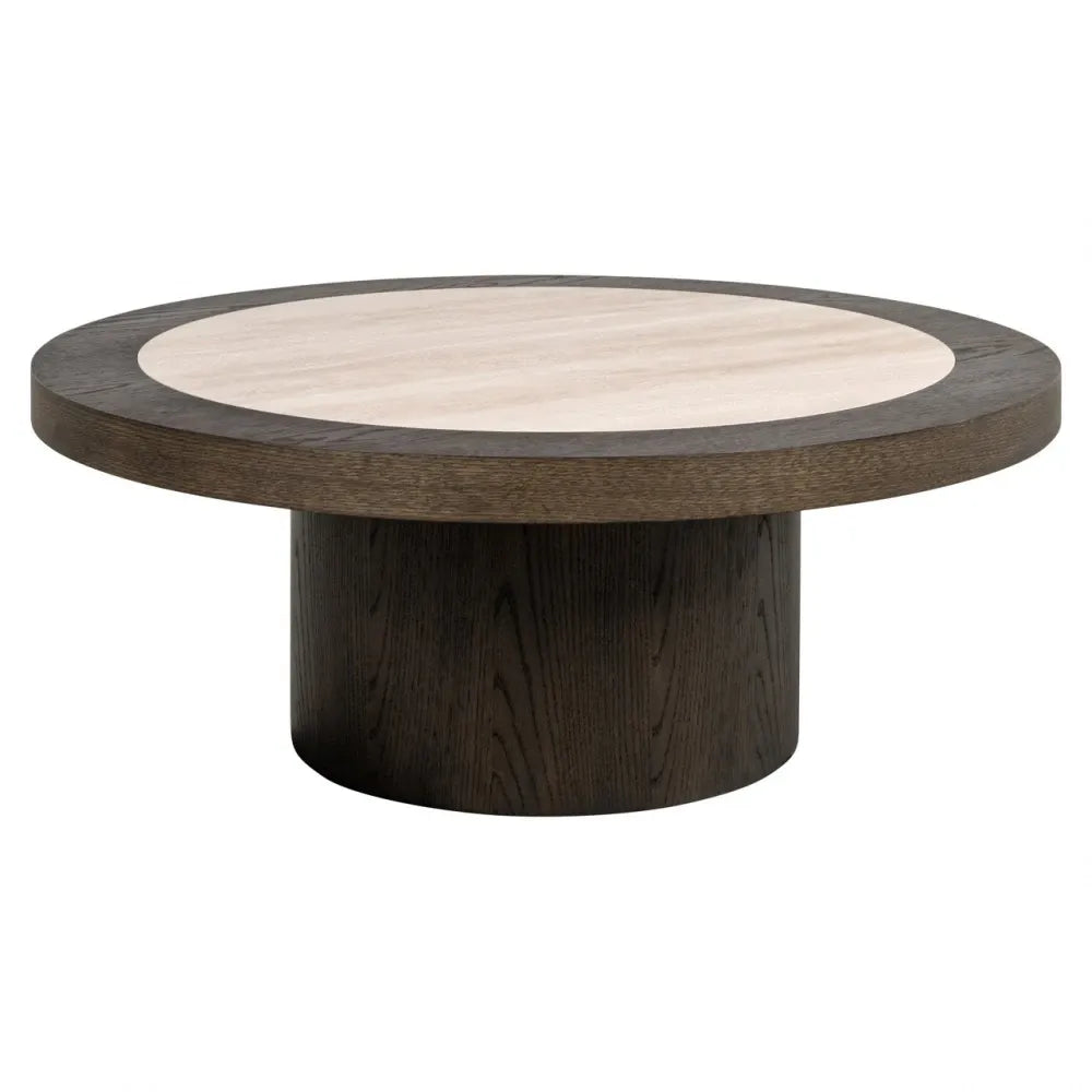 Masuta de cafea din Furnir de stejar Maro si Ceramica Bej D100xH38cm Nando Richmond interiors
