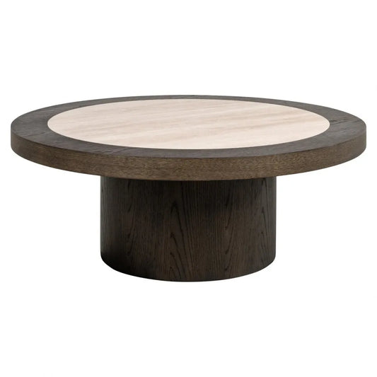 Masuta de cafea din Furnir de stejar Maro si Ceramica Bej D100xH38cm Nando Richmond interiors