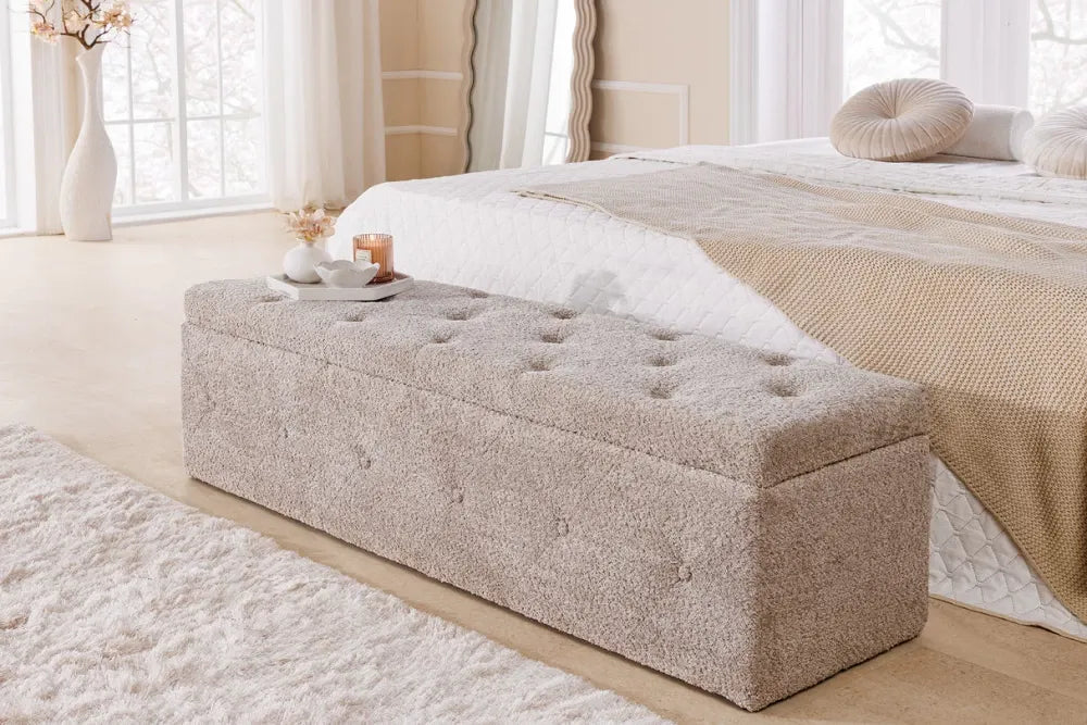 Bancheta cu spatiu de depozitare din Stofa boucle Grej H40xL140cm Extravagancia