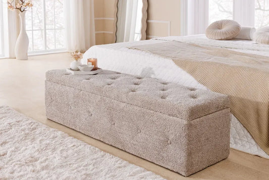 Bancheta cu spatiu de depozitare din Stofa boucle Grej H40xL140cm Extravagancia
