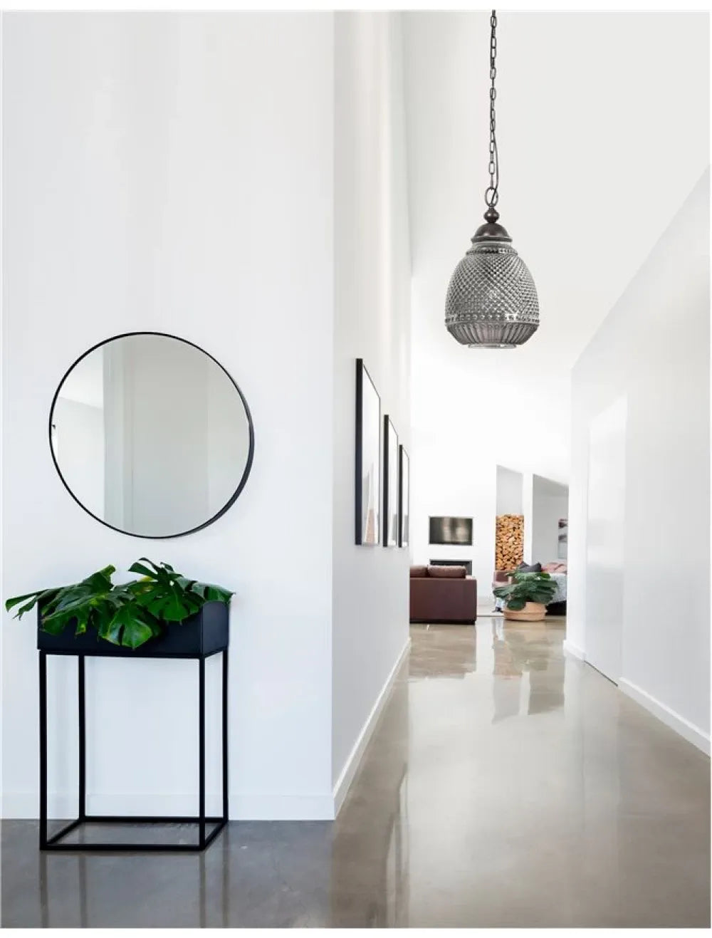 Pendul structura din Metal Maro inchis si abajur din Sticla Gri H120xL27cm IP20 TOULON