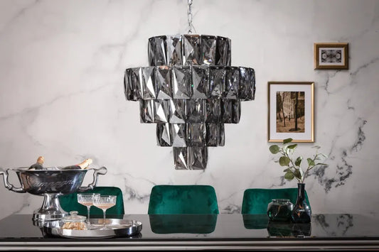 Candelabru din Metal Argintiu si Sticla Fumuriu D50xH51cm KRISTALL