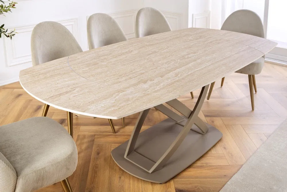 Masa extensibila din Ceramica Bej si Metal Grej L130-190xH75cm Inception