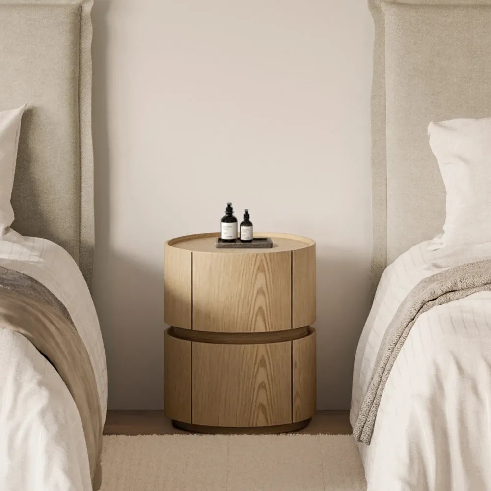 Noptiera rotunda cu 2 sertare Timeo de culoare stejar L40xH50cm