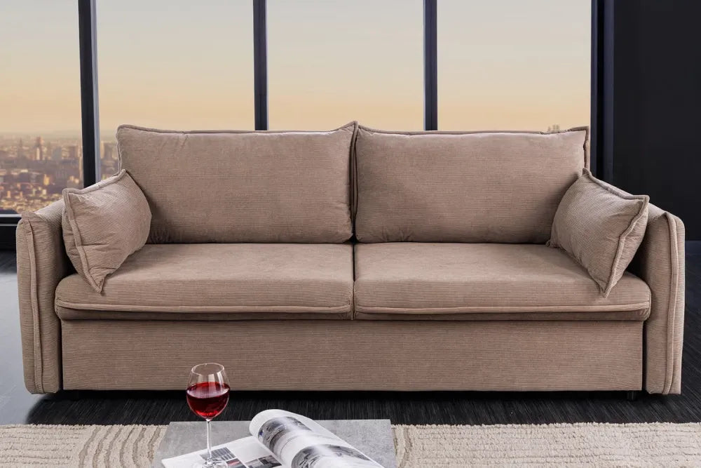 Canapea extensibila de 3 locuri tapitat cu Catifea raiata Maro taupe L215cm Apartment