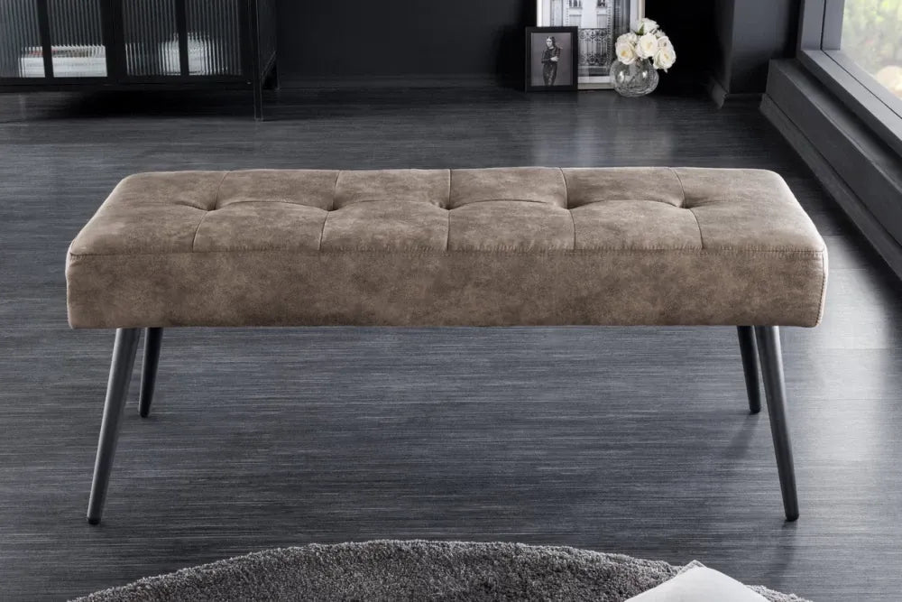 Bancheta din Metal Negru si Microfibra Maro taupe H45xL100cm Boutique