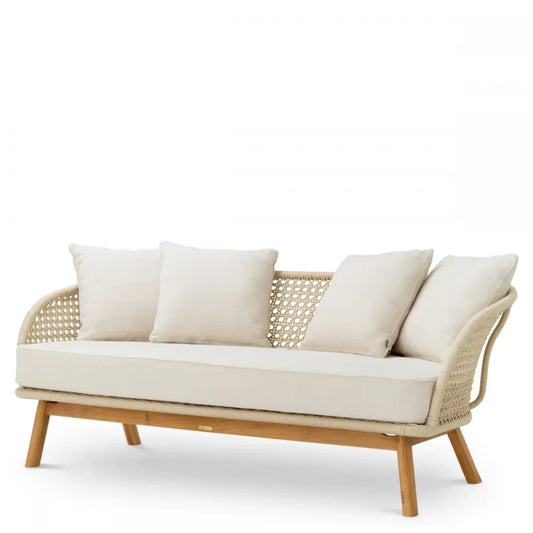 Canapea de exterior din Lemn de tec Maro si Stofa Bej H74xL180cm Trinity Eichholtz