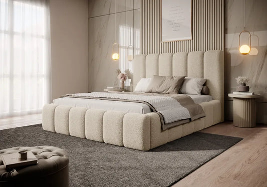 Pat 200 x 200 tapitat cu Stofa boucle Now or never Crem Arden