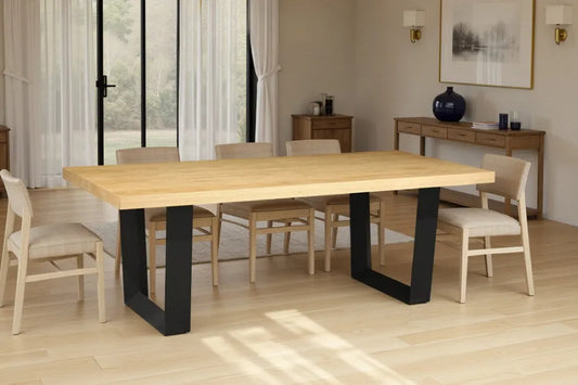 Masa din MDF/Furnir de stejar Maro deschis si Metal Negru L210xH76cm Zeus