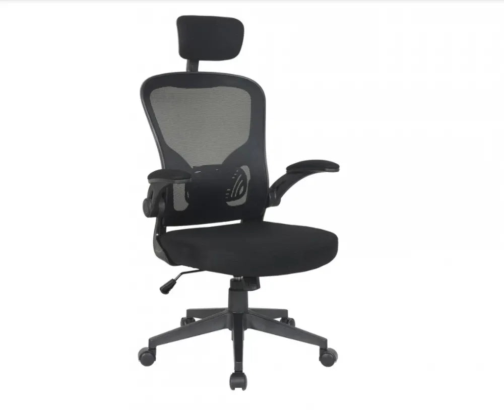 Scaun de birou cu inaltime reglabila tapitat cu Stofa/plasa Negru cu picioare din Plastic Negru H118-126xL66xA60cm Q-060