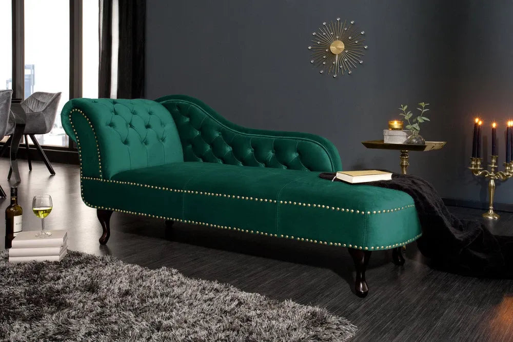 Sezlong tapitat cu Catifea Verde L170cm Chesterfield