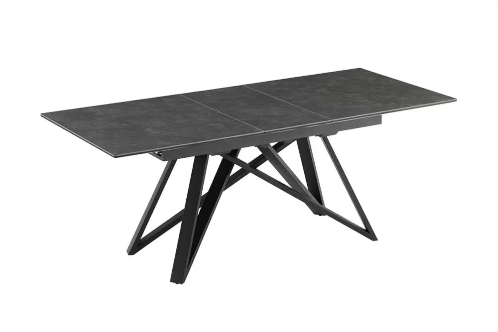 Masa din Sticla securizata/Ceramica Gri grafit si Metal Negru L160-200xH77cm Atlas