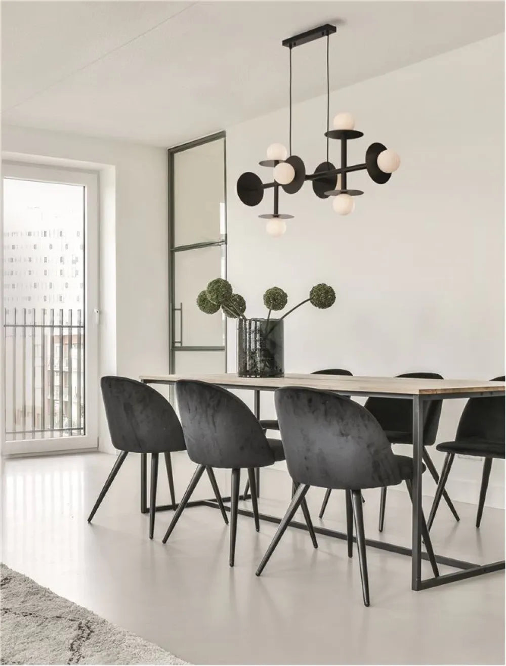 Lustra structura din Metal Negru si abajur din Sticla Alb H135xL109cm IP20 PIELO