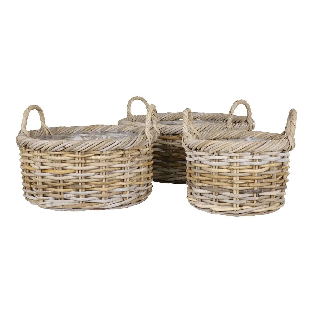 Set 3 cosuri din Ratan/Plastic Maro/Transparent H27/28/28xD30/40/50cm Kuta