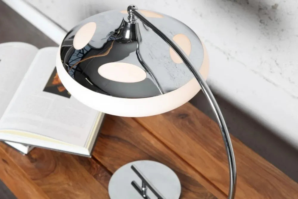 Veioza din Metal Argintiu si Sticla Alb H45xD45cm Luna